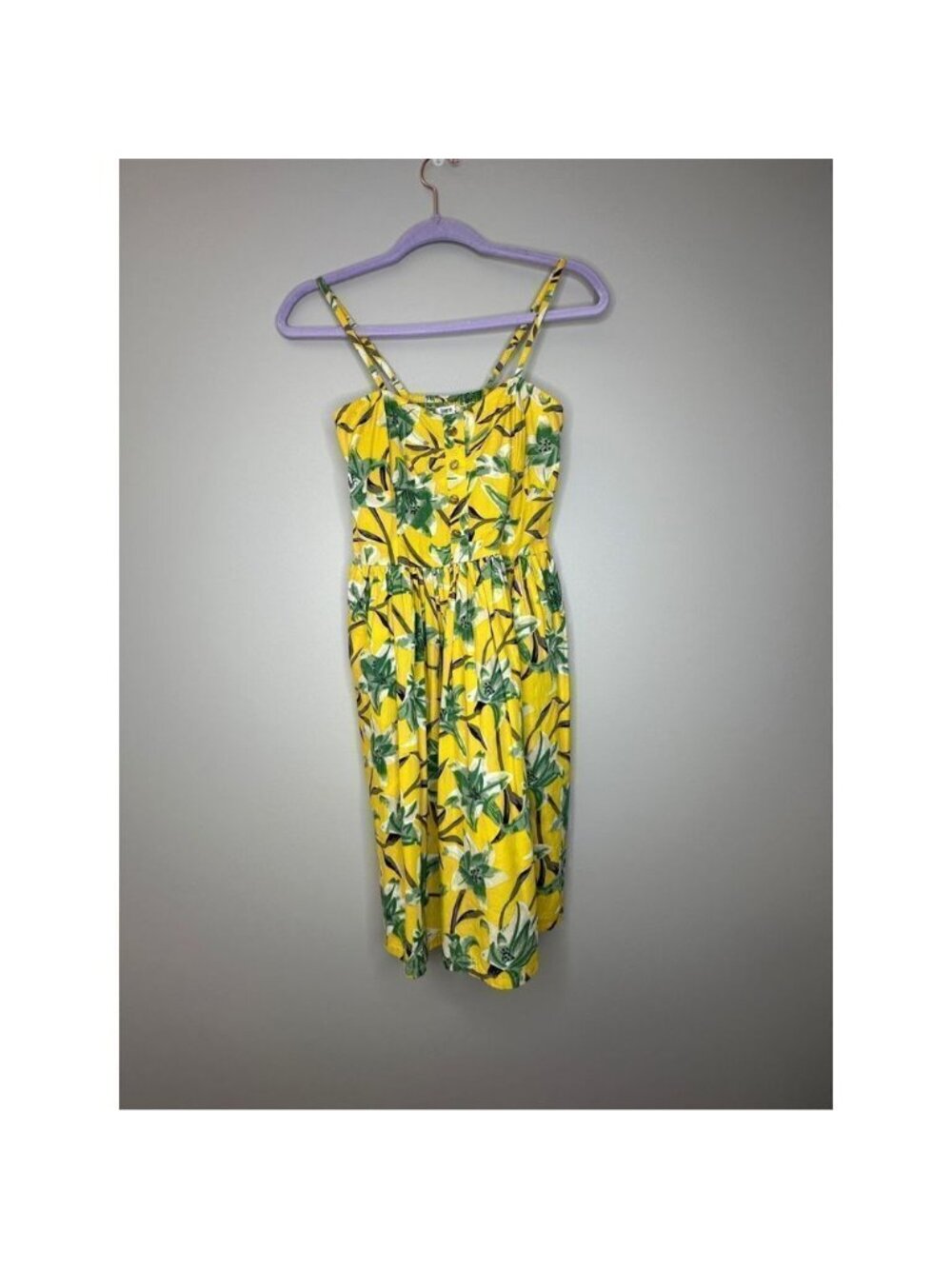 Bar III Yellow Green Floral Print Dress Size Small